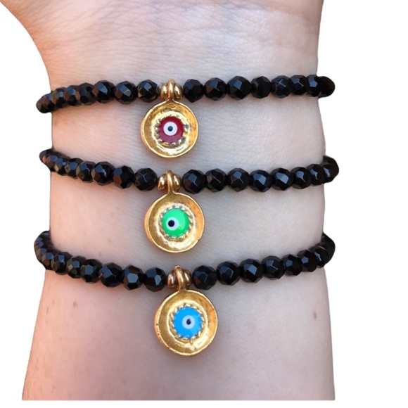 💕HP💕Evil Eye black Beaded stretch Bracelet - Picture 2 of 16